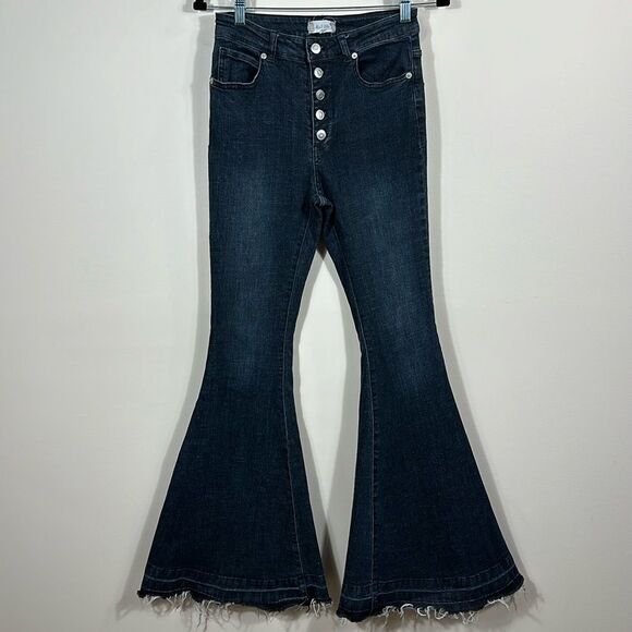 Altar’d State Button Front High Rise Flare Bell Bottom Raw Hem Women Jeans Small - Picture 1 of 8